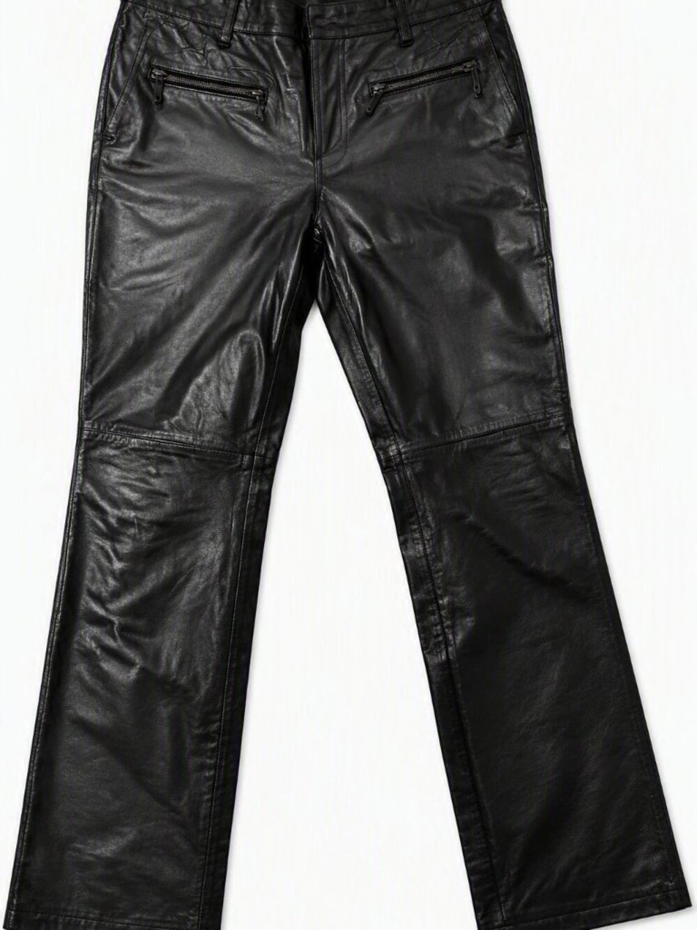 Black Leather Pants Boot Cut Front Zip Moto Style Size 10